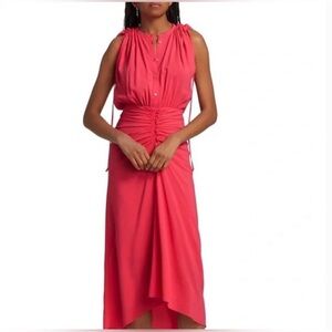 IRO Nima Sleeveless Ruched Hot Coral Dress 40 US 8